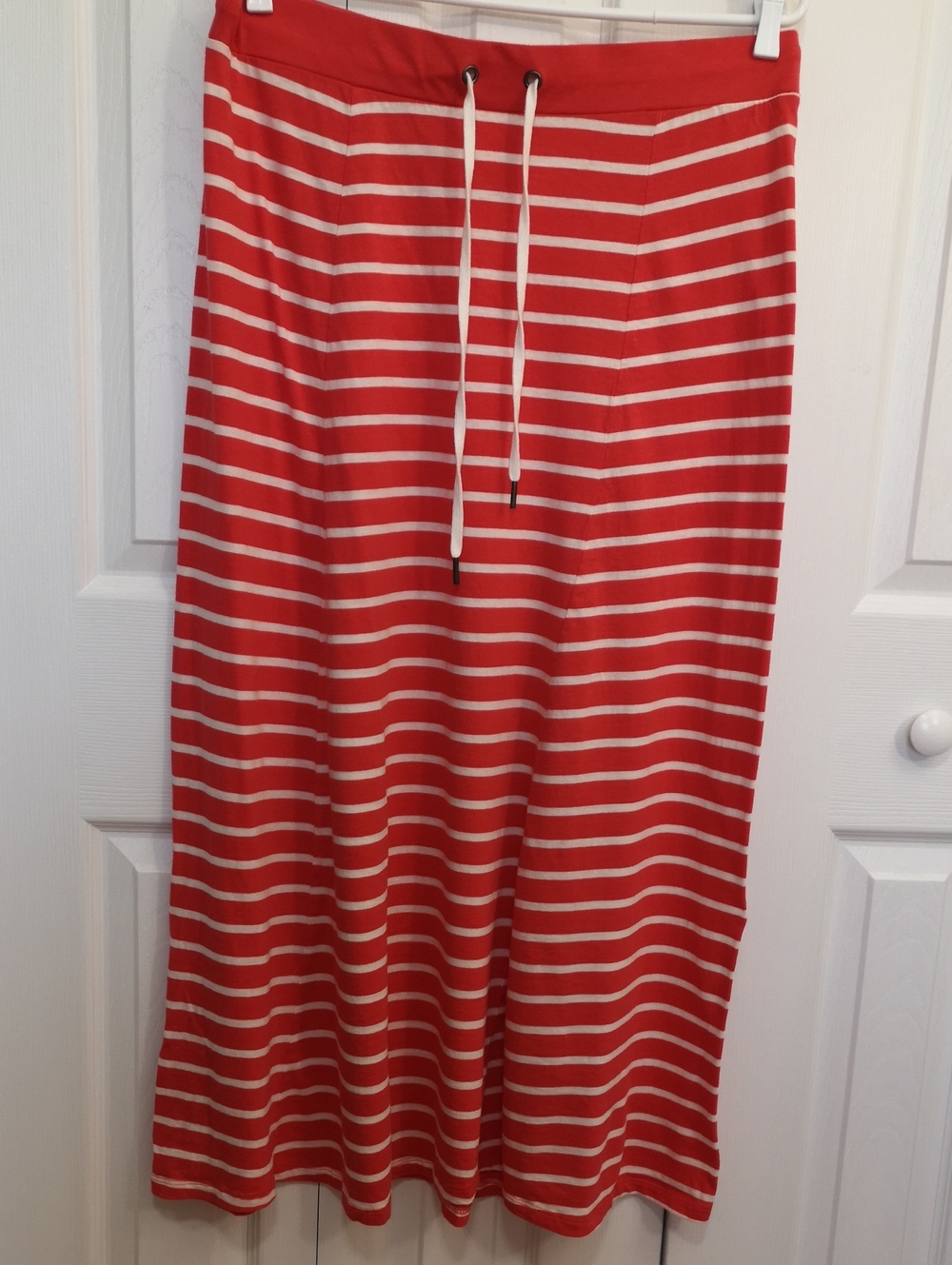 Joe Fresh Size L Coral and Cream Striped Drawstring Maxi Skirt